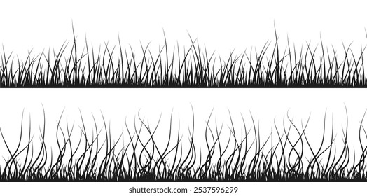 Wide black border silhouette grass seamless texture Isolated