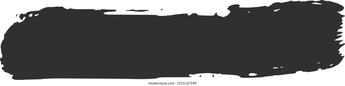 Wide black brush stroke creating a textured banner shape on a white background, ideal for adding a grunge or artistic touch to designs