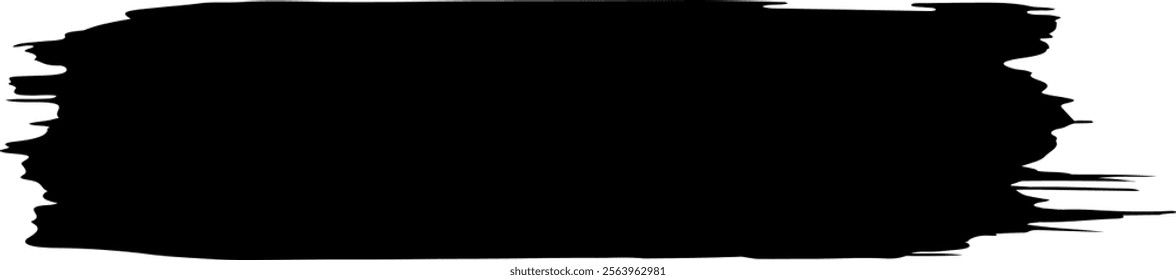 Wide black brush stroke creating a textured banner effect, perfect for adding a grunge or artistic touch to designs, isolated on a white background