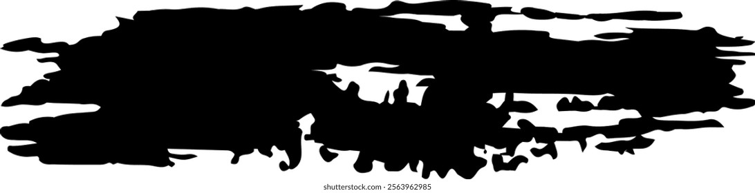 Wide black brush stroke creating a textured banner effect with copy space, ideal for backgrounds, overlays, and adding a grunge touch to designs