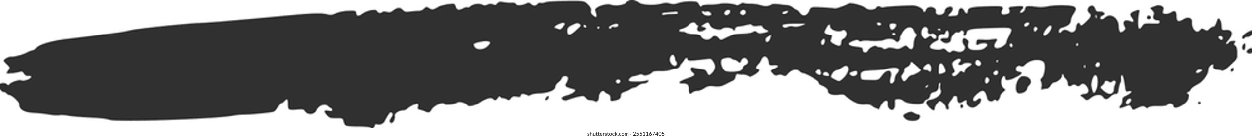 Wide black brush stroke with irregular edges creating an abstract shape, perfect for adding a touch of artistic grunge to designs