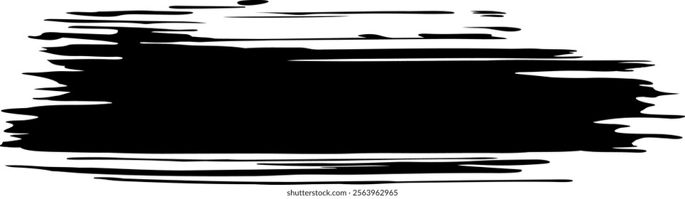 Wide black brush stroke with a textured, uneven edge creates a bold banner effect against a clean white background, adding a touch of raw artistic expression
