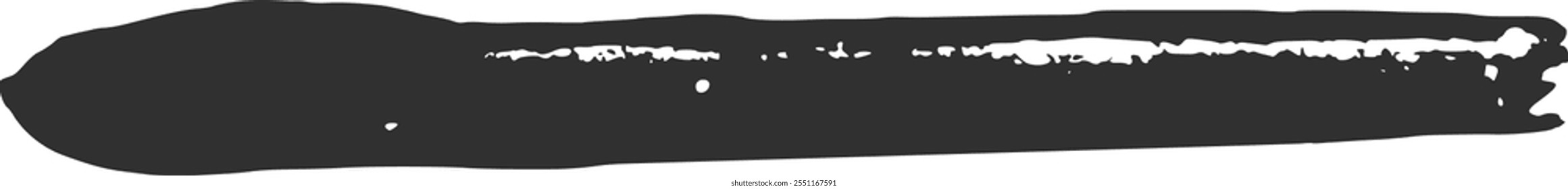 Wide black paint brush stroke with white highlights isolated on white background, creating a textured and artistic banner design element