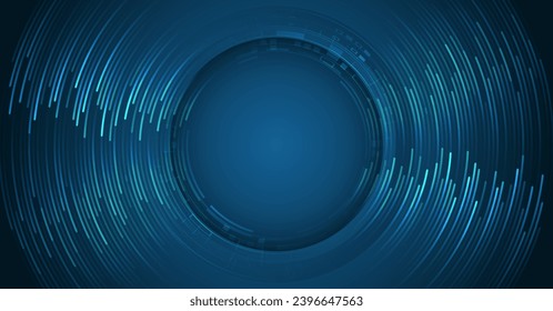 breiter blauer Hintergrund mit verschiedenen technologischen Elementen. Abstrakte Kreis-Technologie-Kommunikation, Vektorgrafik. Futuristisches Design für die Präsentation. High-Tech-Computertechnologie-Konzept