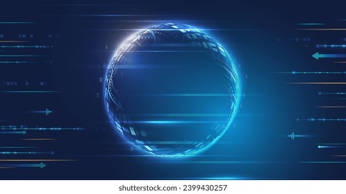 Wide Blue background with various technological elements. Abstract circle technology communication, vector illustration. Futuristic design for presentation. Hi-tech computer digital technology concept