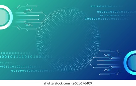 Wide Blue background with various technological elements. Abstract circle technology communication, vector illustration. Futuristic design for presentation. Hi-tech computer digital technology concept