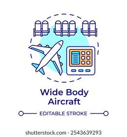 Wide body aircraft multi color concept icon. Aviation services, transportation. Round shape line illustration. Abstract idea. Graphic design. Easy to use in infographic, presentation