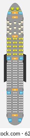 Wide Body Aircraft Seat Map With Restroom And Galley Vector Illustration 