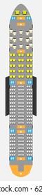 Wide Body Aircraft Seat Map With Restroom And Galley Vector Illustration 