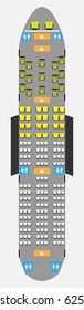 Wide Body Aircraft Seat Map With Restroom And Galley Vector Illustration 