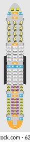 Wide Body Aircraft Seat Map With Restroom And Galley Vector Illustration 