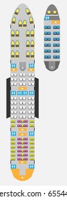 Wide Body Double Deck Aircraft Seat Map With Restroom And Galley Vector Illustration