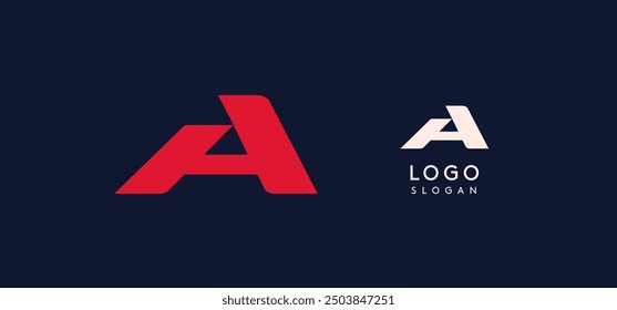 Wide bold red letter A, modern dynamic logo for business identity of technological, automotive and sports business. Vector illustration.