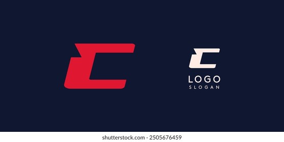 Wide bold red letter C, modern dynamic logo for business identity of technological, automotive and sports business. Vector illustration.