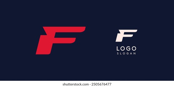 Wide bold red letter F, modern dynamic logo for business identity of technological, automotive and sports business. Vector illustration.