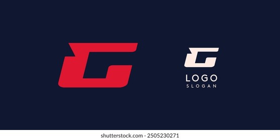 Wide bold red letter G, modern dynamic logo for business identity of technological, automotive and sports business. Vector illustration.