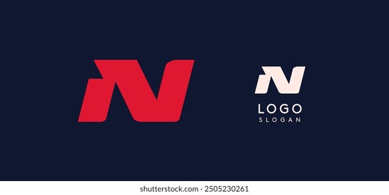 Wide bold red letter N, modern dynamic logo for business identity of technological, automotive and sports business. Vector illustration.