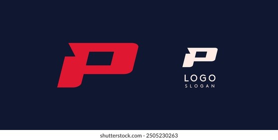 Wide bold red letter P, modern dynamic logo for business identity of technological, automotive and sports business. Vector illustration.