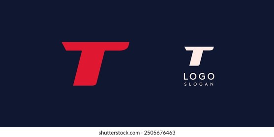 Amplia letra T en negrita roja, logotipo dinámico moderno para la identidad empresarial de los negocios tecnológicos, automotrices y deportivos. Ilustración vectorial.