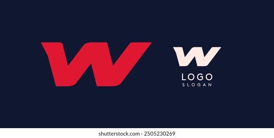 Wide bold red letter W, modern dynamic logo for business identity of technological, automotive and sports business. Vector illustration.