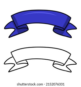 Wide Bright Blue Ribbon, Line, Sketch, Blank Space For Copying, Pasting, Vector Illustration On A White Background