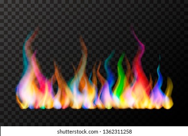 Wide bright colourful magic fire flame on transparent background