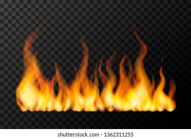 Wide bright fire flame on transparent background