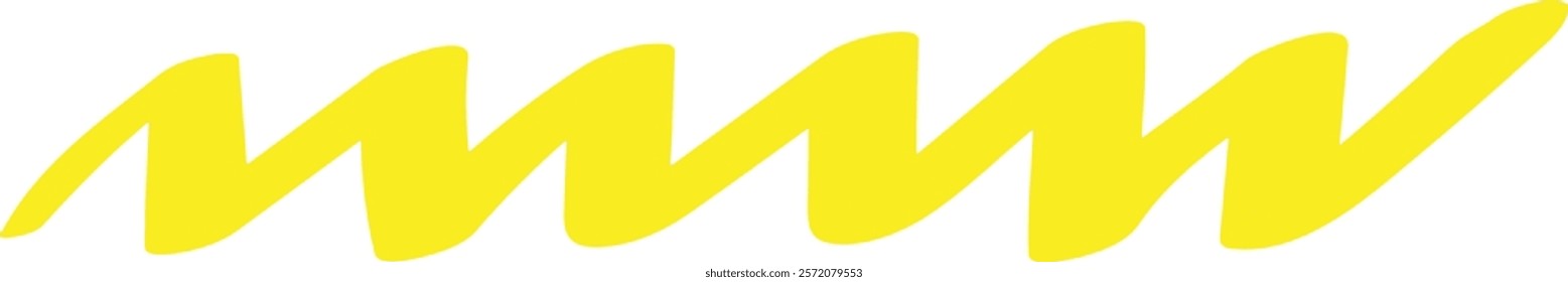 Wide bright yellow highlighter zig zag stroke is emphasizing important text on white paper, creating a dynamic and eye catching visual element for studying or creative projects