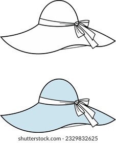 Gran sombrero de verano para disquetes de brim femenino. Establecer. CAD de moda. Ilustración vectorial. 