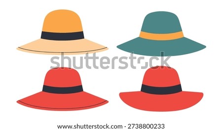 Wide Brim Hat Line minimal abstract color illustration