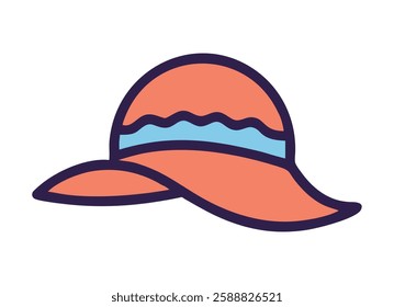 Wide brim hat on sandy shore illustration