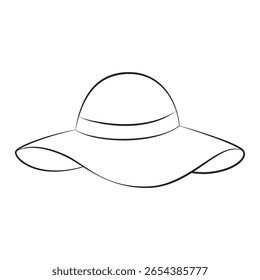 Wide Brim Hat Outline. Minimalist Woman’s Summer Hat Vector Illustration. Isolated on a white background.