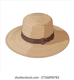Wide Brim Straw Sun Hat Illustration – Summer Beach Fashion Clipart
