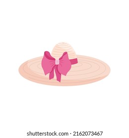 Wide brimmed straw summer hat with ribbon. A fashion accessory for a vacation at sea in hot countries .Flat vector illustration isolated on white background