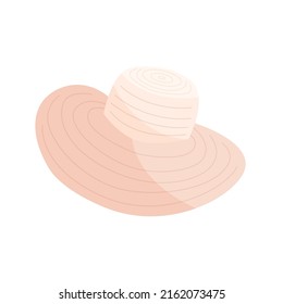 Wide brimmed straw summer hat. A fashion accessory for a vacation at sea in hot countries .Flat vector illustration isolated on white background