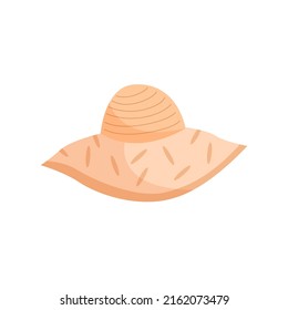 Wide brimmed straw summer hat. A fashion accessory for a vacation at sea in hot countries .Flat vector illustration isolated on white background