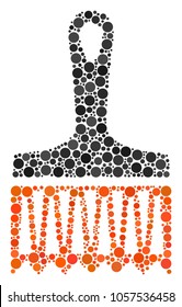 Wide Brush composition of round dots in various sizes and color tinges. Filled circles are composed into wide brush vector composition. Vector illustration.