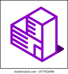 Wide building icon in isometric flat design with purple color and shape of a shadow.