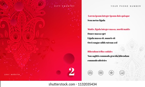 Wide business background for print or website. Illustration a floral red pattern and place for text
