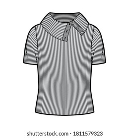Dibujo técnico de moda con suéter de cuello largo con cuello y mangas cortas, cuerpo sobredimensionado. Delantera de la plantilla de prendas de suéter planas, color gris. Mujeres, hombres, unisex camiseta top CAD