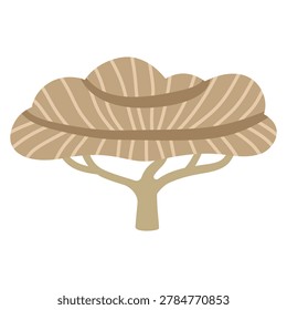 Wide canopy umbrella tree layered brown savanna acacia tree forest asset flat vector illustration