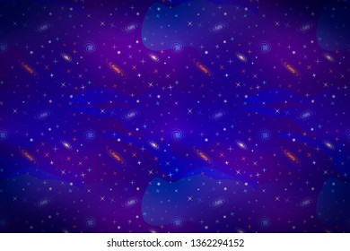 Wide cartoon deep space background with lots of colorful stars and galacticas