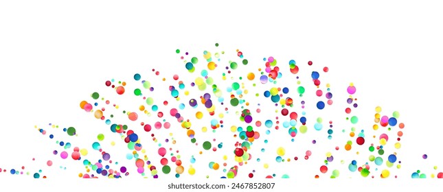 A wide cascade of brightly colored bubbles spreading across a white background, creating an abstract and festive atmosphere.