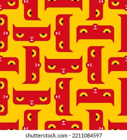 Wide cat pattern seamlesscartoon. fat muzzle pet background