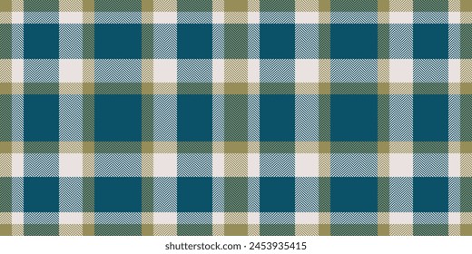 Wide check tartan seamless, presentation plaid pattern textile. Rest background fabric texture vector in cyan and white colors.