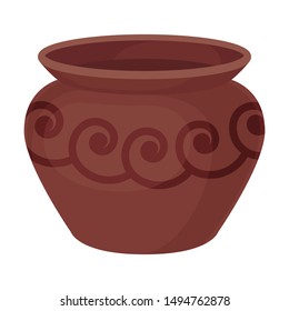 Wide clay pot. Vector illustration on a white background.