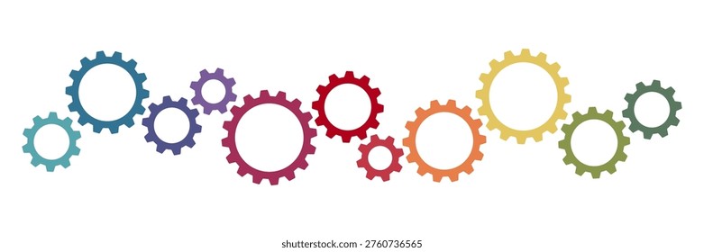 Wide composition of colorful cogwheels gears isolated. Vector