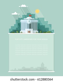 Wide copy space for text. mayoralty architecture public government buildings, Court, white house background of the city. Flat landscape. Vector design