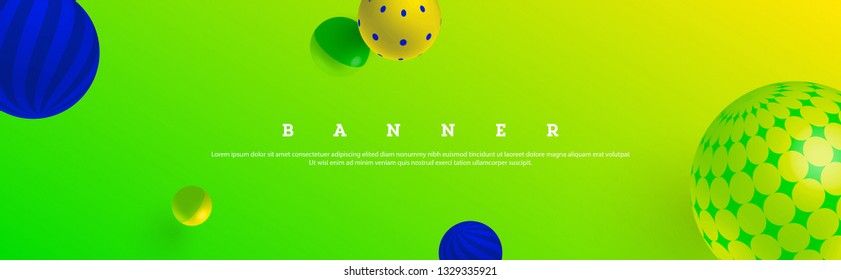 Wide cover design with 3D style balls on bright gradient background.