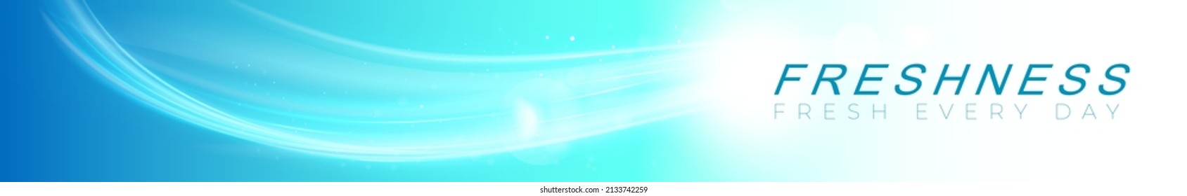 Wide curved line banner. Waves showing a stream of clean fresh air. Blue waves with a fresh aroma. Vector illustration.